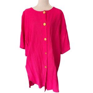 WearAbouts Swim Coverup hot pink buttonup Shirt Dress oversized Beach Pockets S
